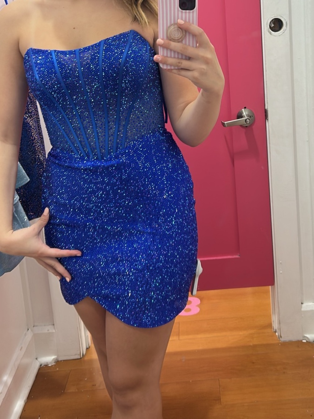Strapless Royal Blue Sequin Mini Dress